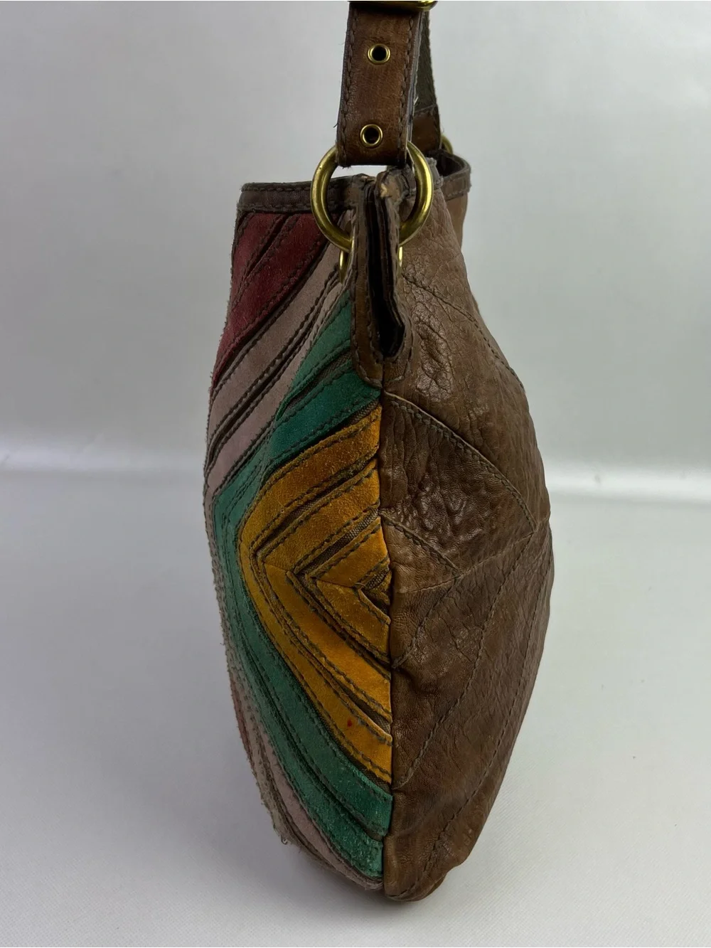 Vintage Fossil Y2K Crossbody Bag Boho Chevron Leather Suede Purse